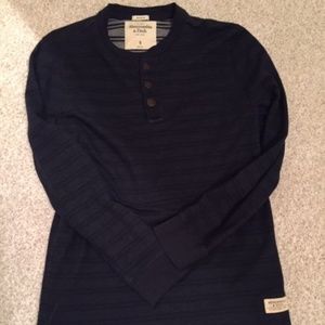 Abercrombie and Fitch S muscle henley men long sleeve dark blue stripe